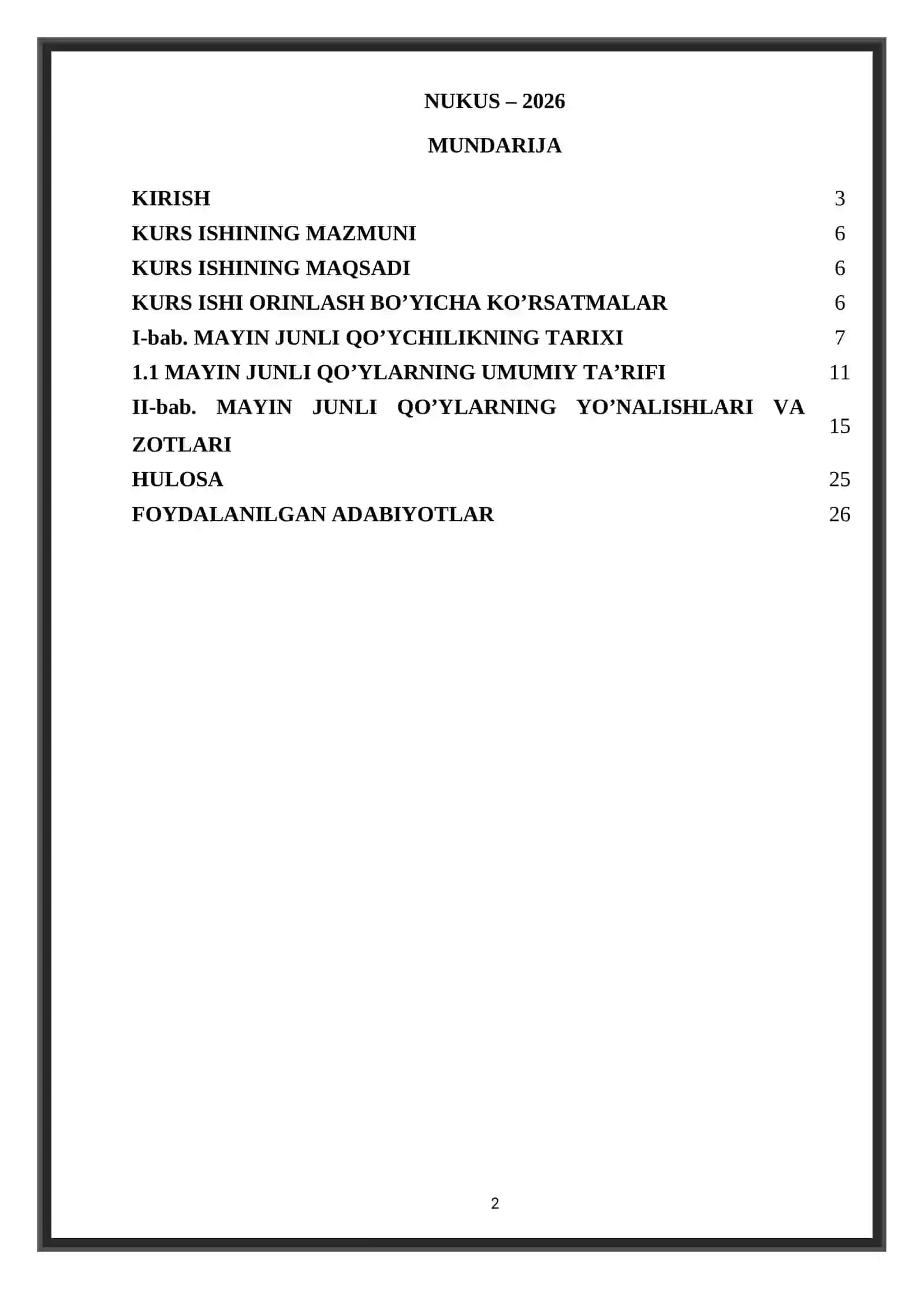 MAYIN JUNLI QOYCHILIKNING TARIXI VA UMUMIY TARIFI YO’NALISHLARI VA ZOTLARI 2