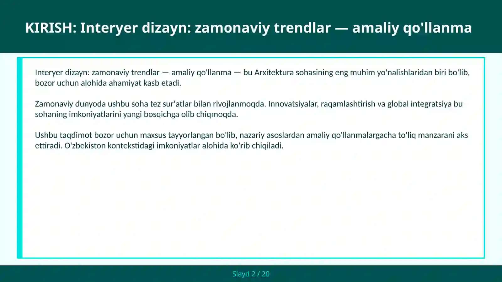 Interyer dizayn: zamonaviy trendlar — amaliy qo'llanma 2