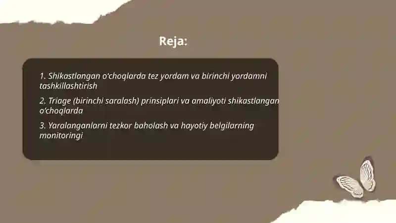 Shikastlangan oʻchoqlarda tibbiy yordamni tashkil qilish 2