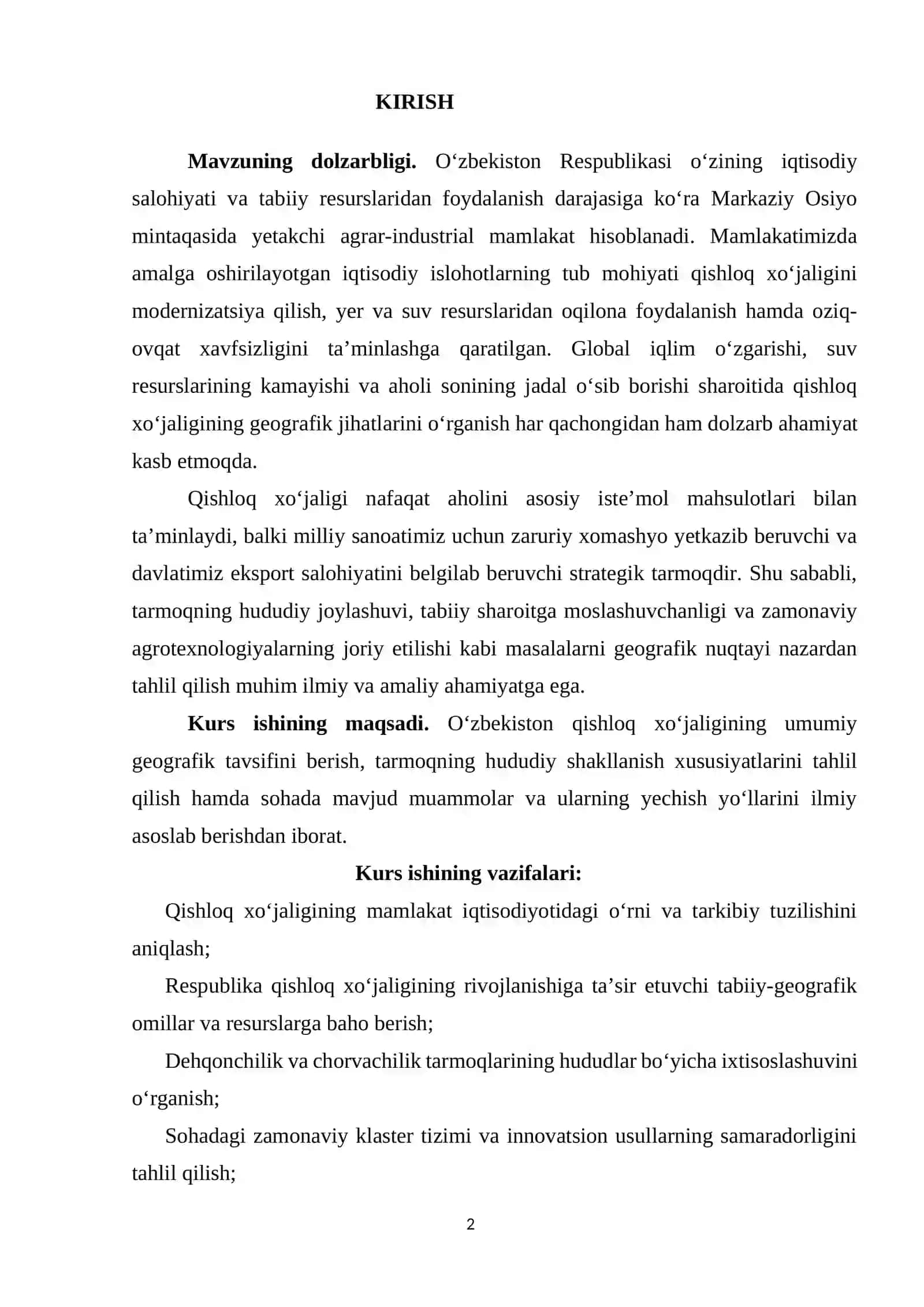 O’ZBEKISTON QISHLOQ XO’JALIGIGA  UMUMIY GEOGRAFIK TAVSIF 2