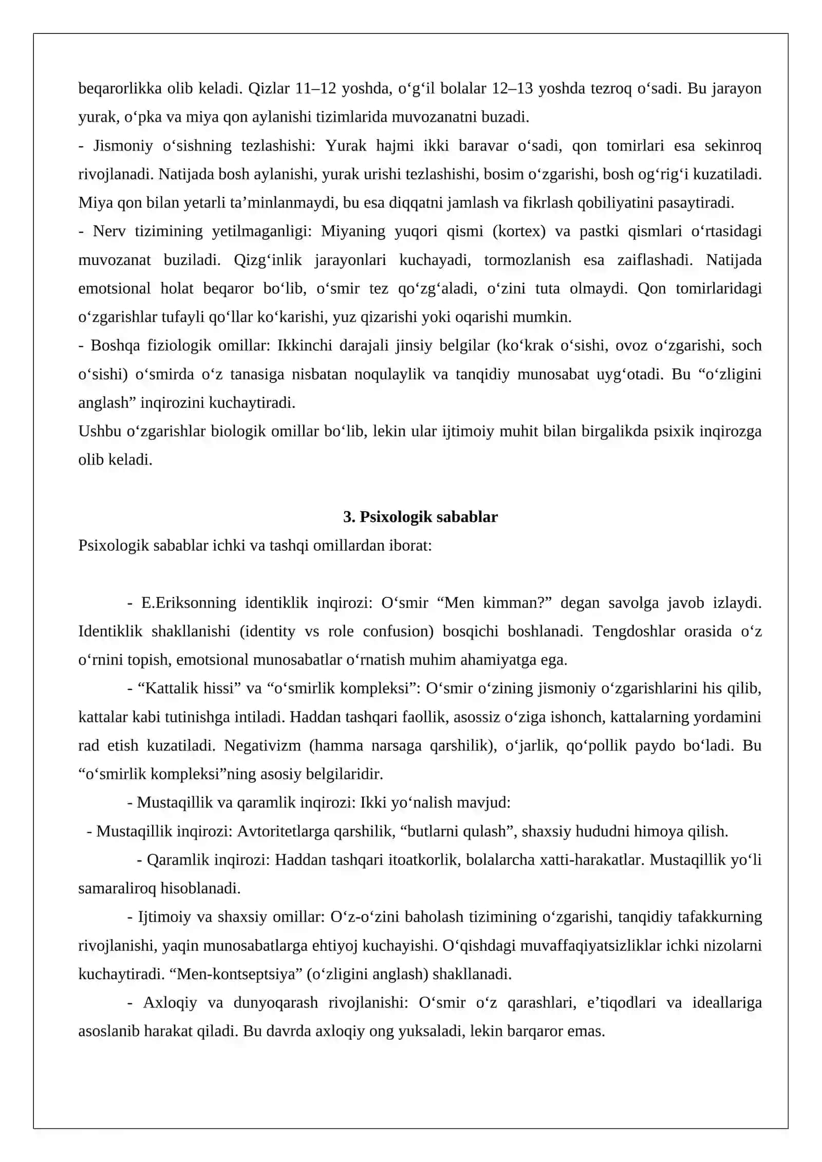 O’smirlik davri inqirozi va uning psixologik, psixofiziologik sabablari 2