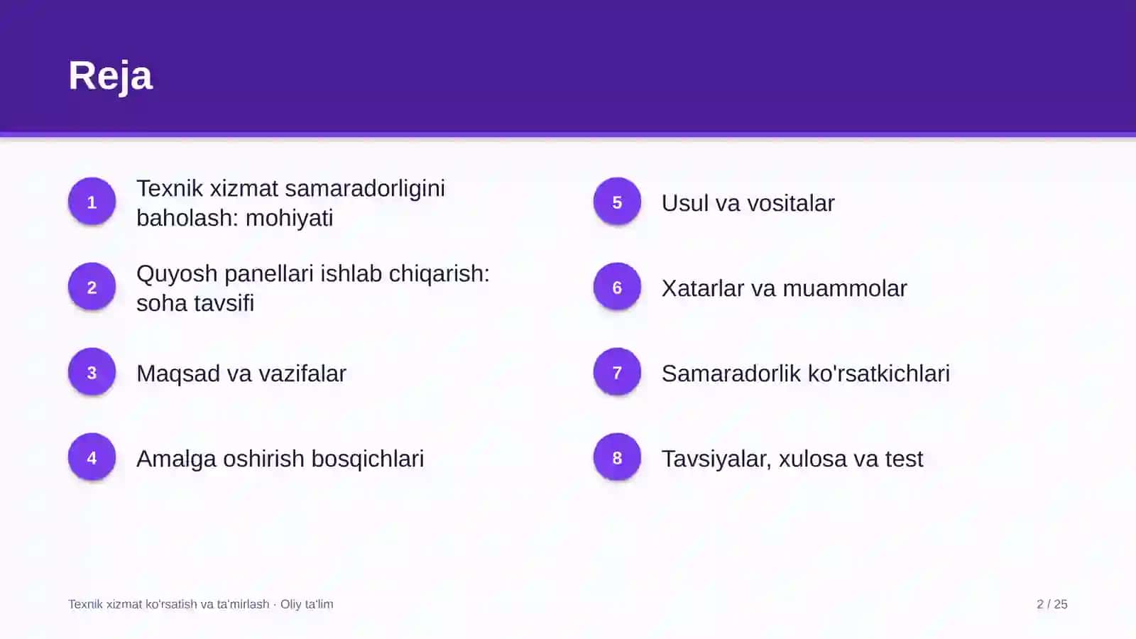 quyosh panellari ishlab chiqarishda texnik xizmat ko'rsatish samaradorligini baholash 3710 2