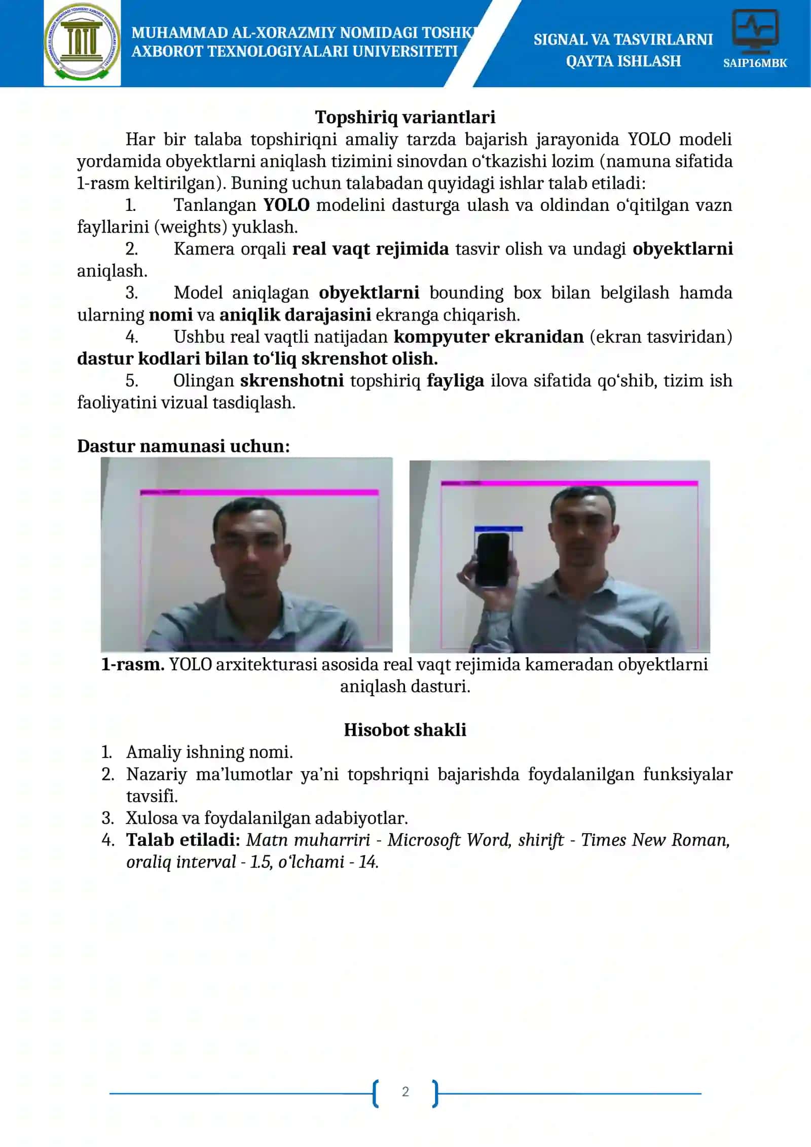 YOLO arxitekturasi asosida real vaqt rejimida kameradan obyektlarni aniqlash dasturini ishlab chiqish 2