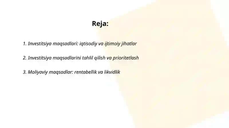 Investitsiyalash maqsadlari va bosqichlari 2