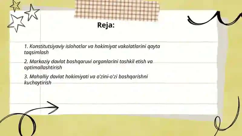 Mustaqillik yillarida davlat boshqaruvi tizimida amalga oshirilayotgan islohotlar 2