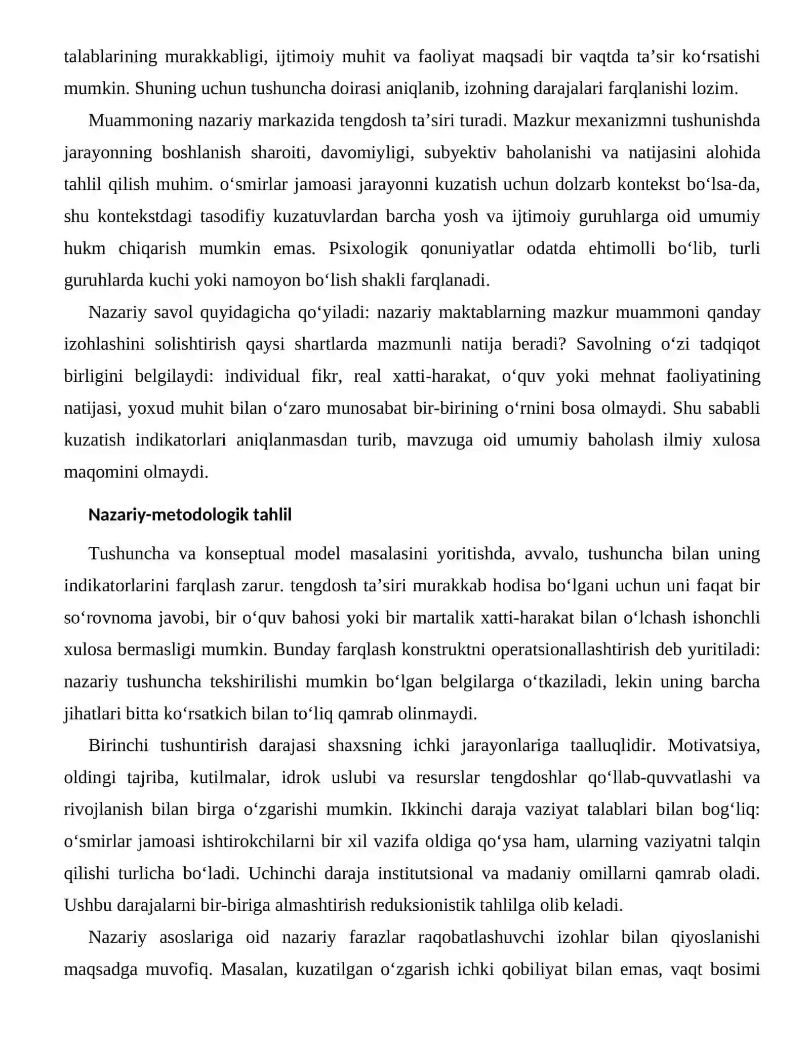Tengdoshlar QO‘LLAB-QUVVATLASHI VA RIVOJLANISHNING NAZARIY ASOSLARI 2