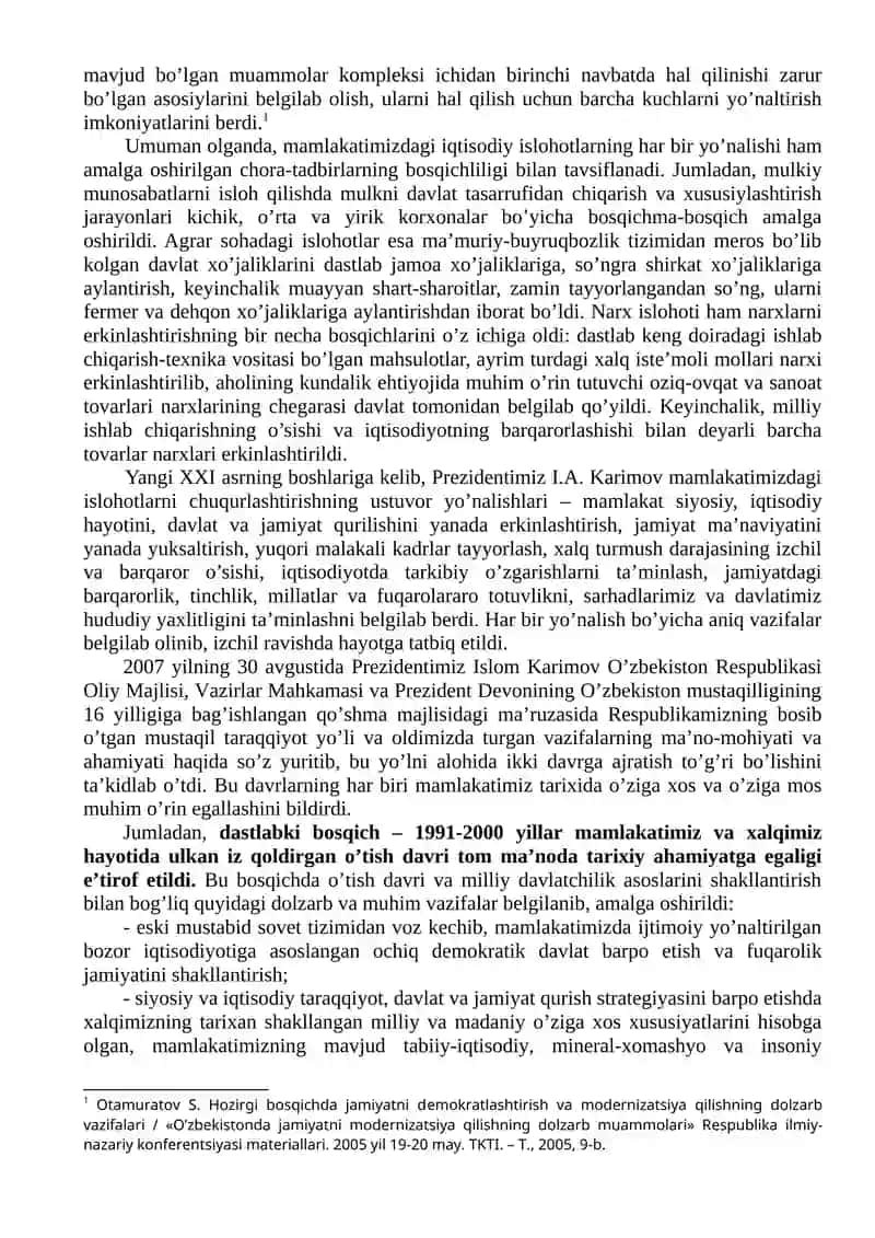 O’zbеkistonda milliy taraqqiyot bosqichlarining mazmuni, vazifalari va ahamiyati 2