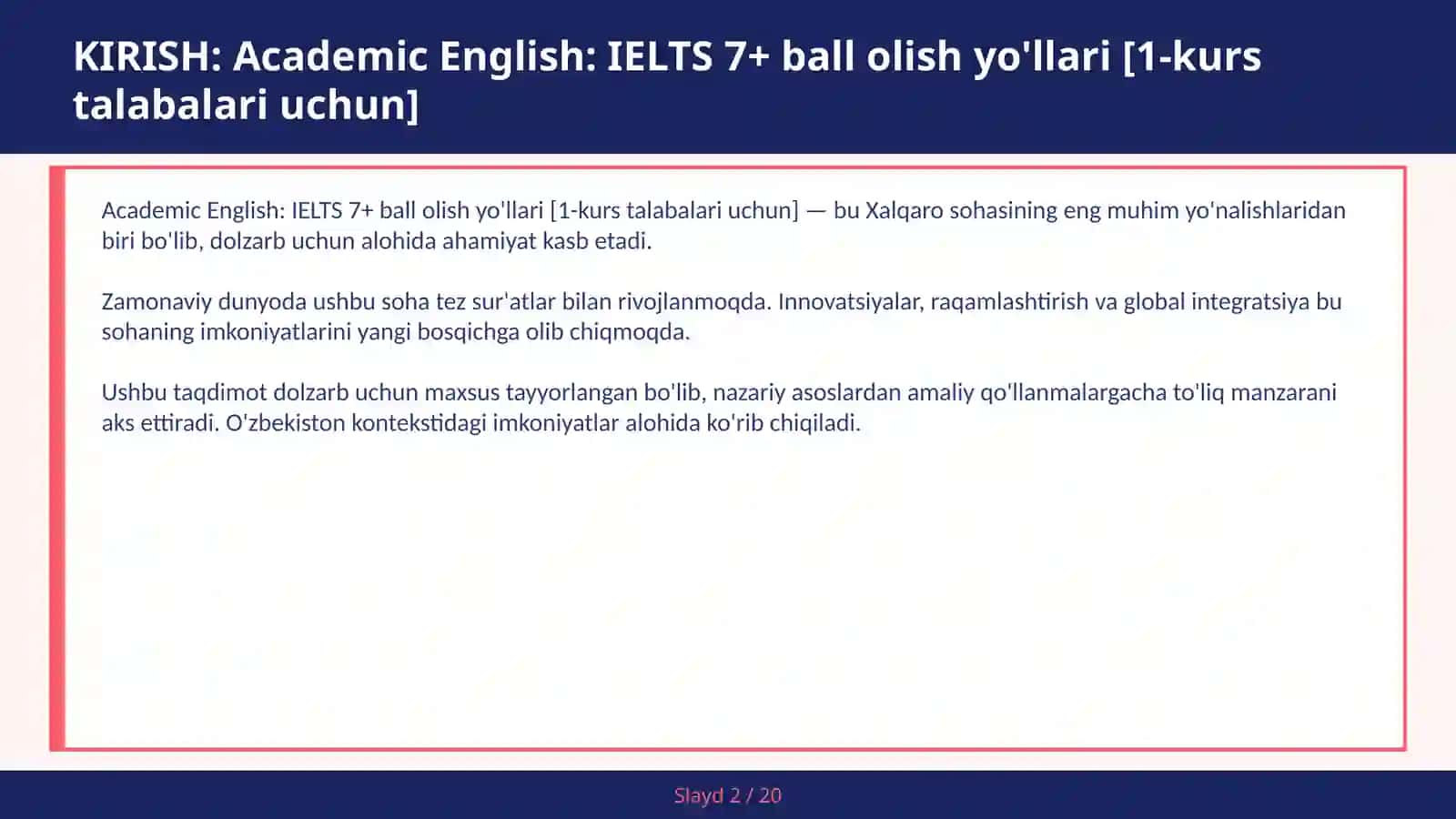 Academic English: IELTS 7+ ball olish yo'llari [1-kurs talabalari uchun] 2