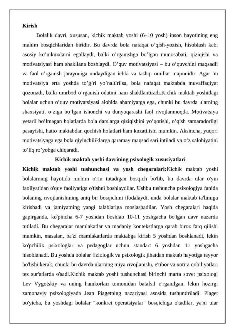 Kichik maktab yoshi davrida o‘quv motivatsiyasi 2