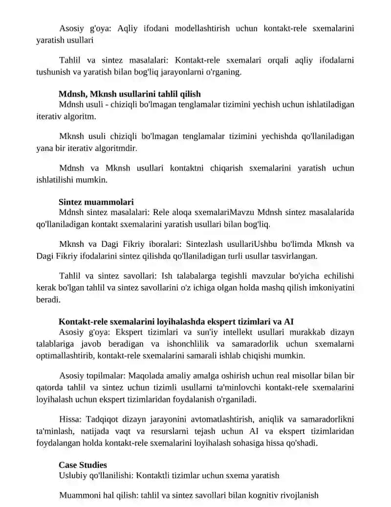 Mdnsh, Mknsh Dagi Fikriy Ifodalar Uchun Kontakt-Rele Sxemalarini Tuzish Usullari. Analiz, Sintez Masalalari 2