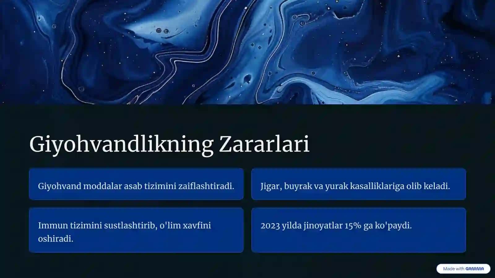 Giyohvandlik, Chekish va Alkogolizm Salomatlikka Tahdid 2