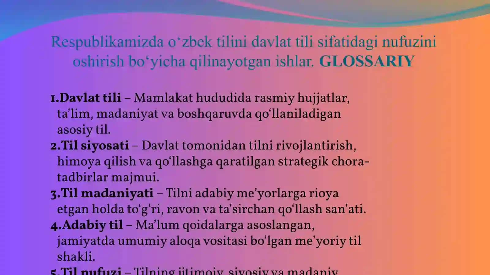O`zbek tili fanidan tayyorlagan TAQDIMOTI 2