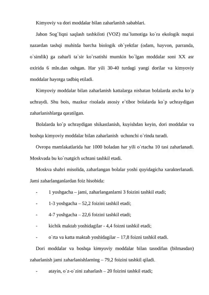 Kimyoviy va dori moddalar bilan zaharlanish sabablari 2
