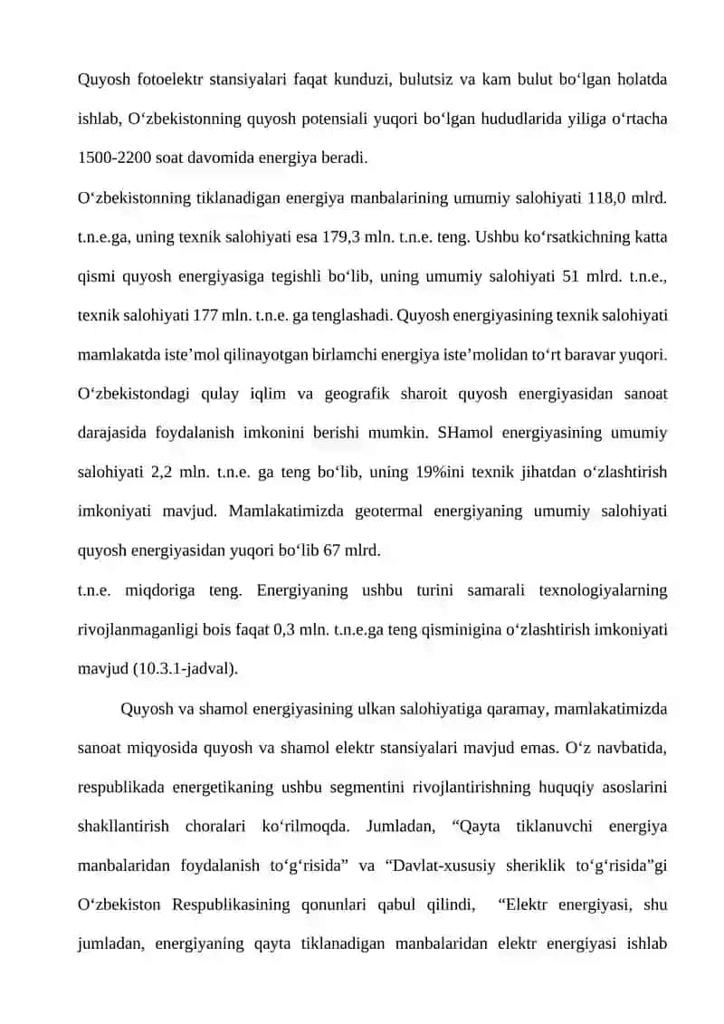 Tiklanadigan energiya manbalarini o‘zlashtirish istiqbollari 2