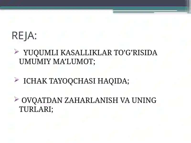 YUQUMLI ICHAK KASALLIKLARI, ICHAK TAYOQCHASI OVQATDAN ZAHARLANISHNI KELTIRIB CHIQARUVCHI MIKROORGANIZMLAR 2