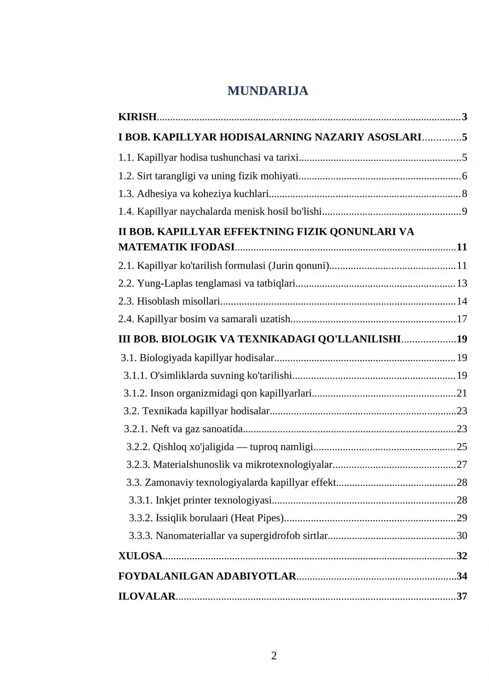 KAPILLYAR HODISALAR NAZARIYASI VA ULARNING BIOLOGIK HAMDA TEXNIKADAGI QO'LLANILISHI 2