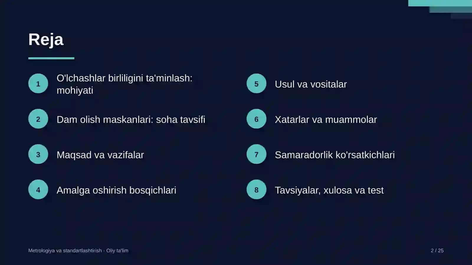 Dam olish maskanlarida o'lchashlar birliligini ta'minlash 2