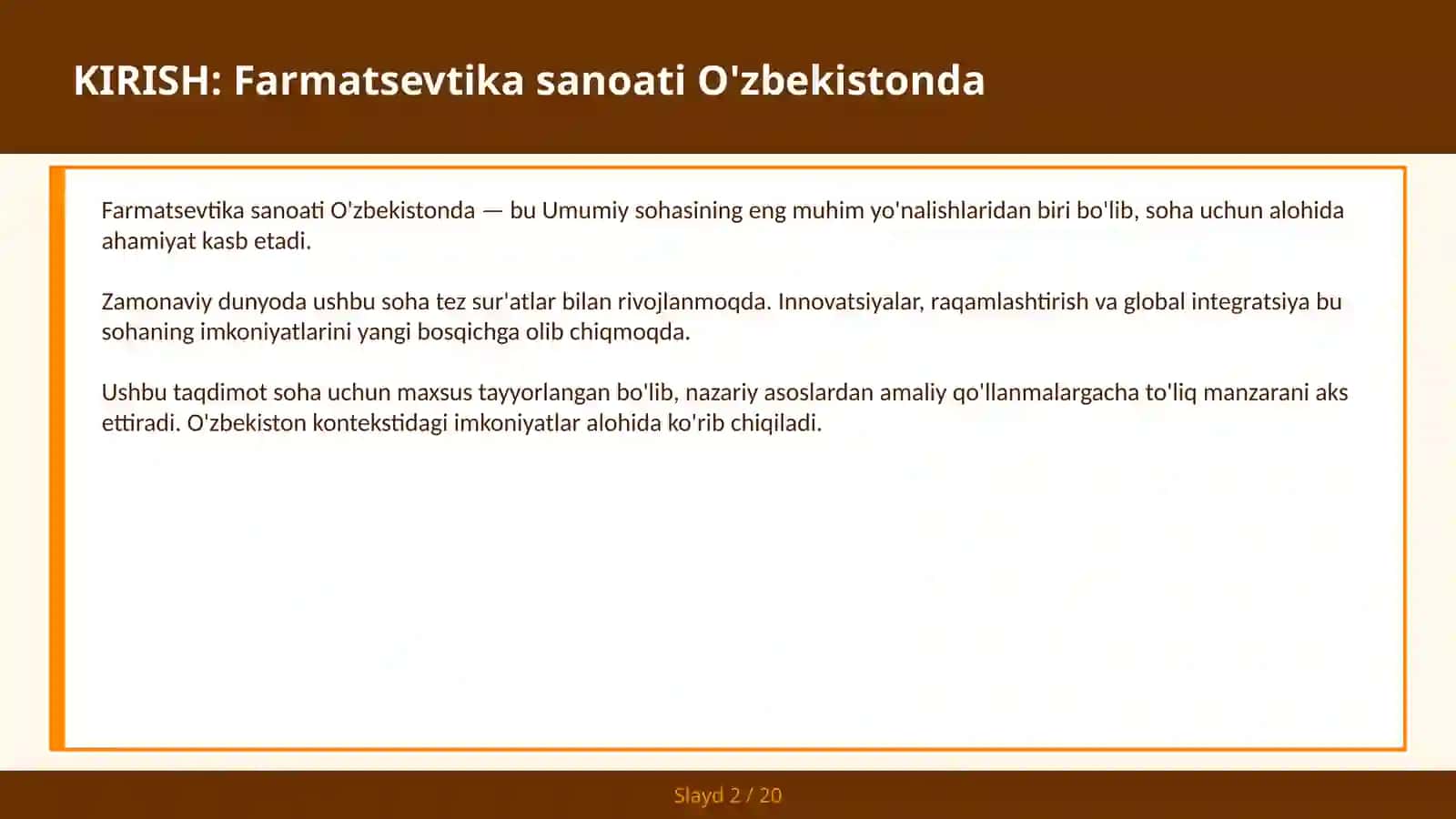 Farmatsevtika sanoati O'zbekistonda 2