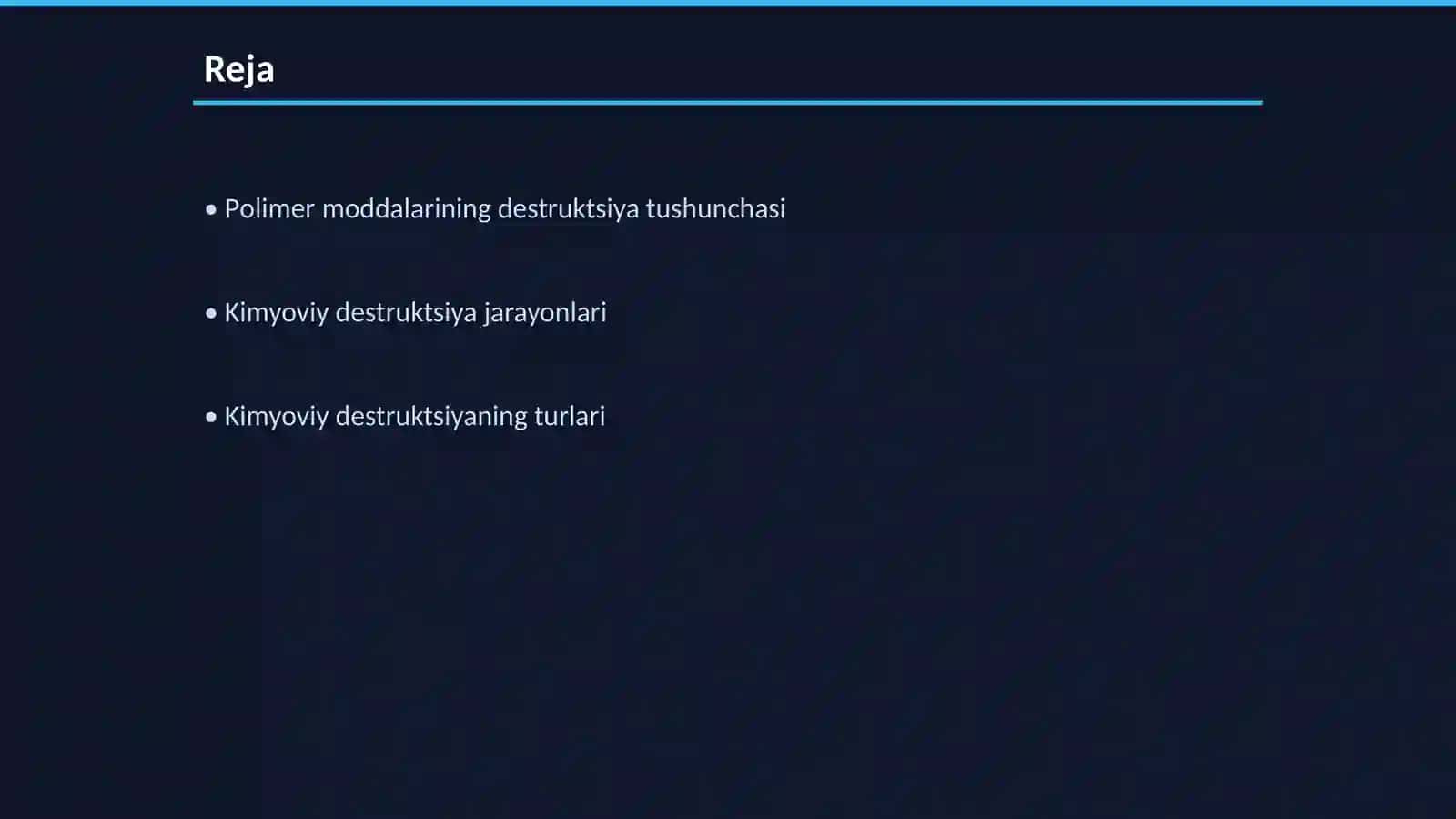 Pоlimеr mоddаlаrining dеstruktsiyasi: kimyoviy dеstruktsiya, tеrmik dеstruktsiya 2