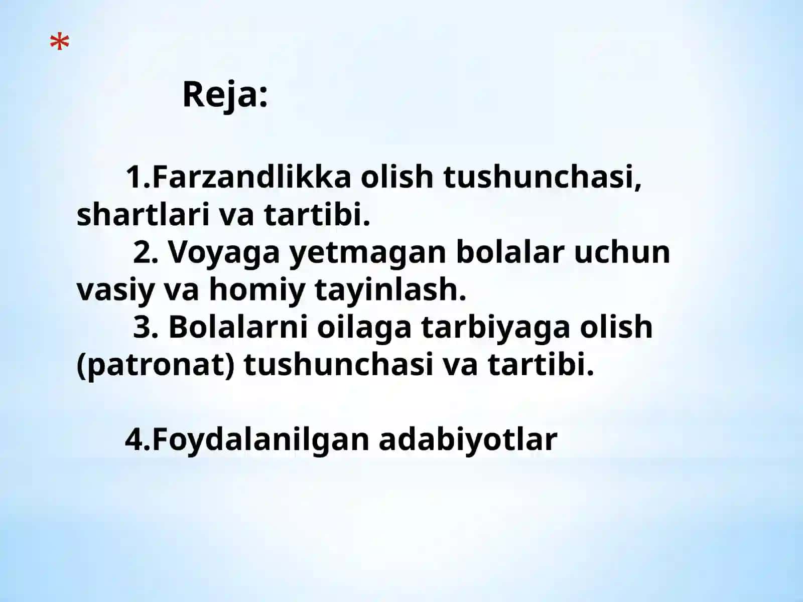 Yetim va ota-ona qarmog'isiz qolgan bolalar uchun belgilangan davlat kafolatlari 2