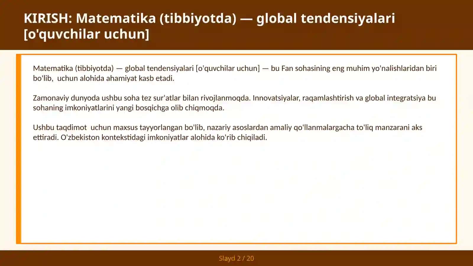Matematika (Tibbiyotda) — global tendensiyalari [o'quvchilar uchun] 2