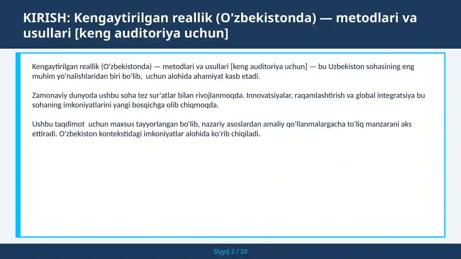 Kengaytirilgan reallik (O'zbekistonda) — metodlari va usullari [keng auditoriya uchun] 2