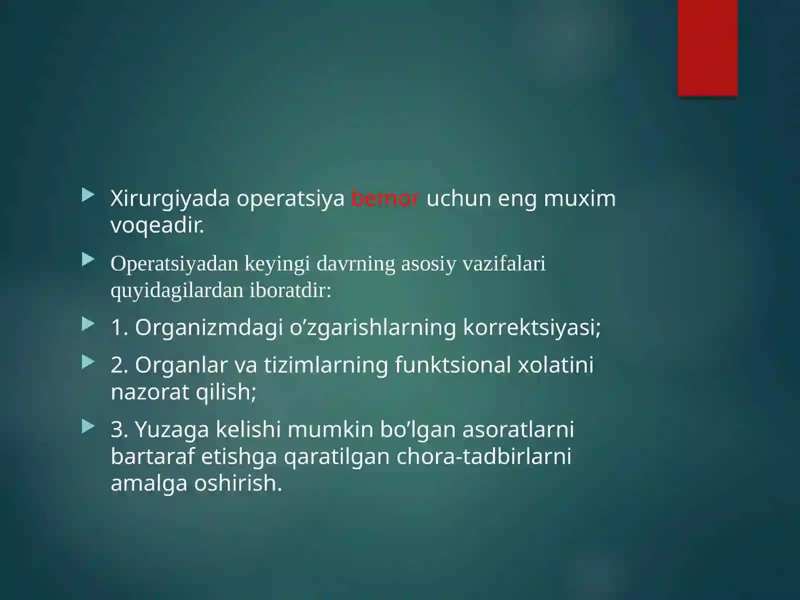 Xirurgik bemorlar parvarishi va ularni ovqatlanishi 2