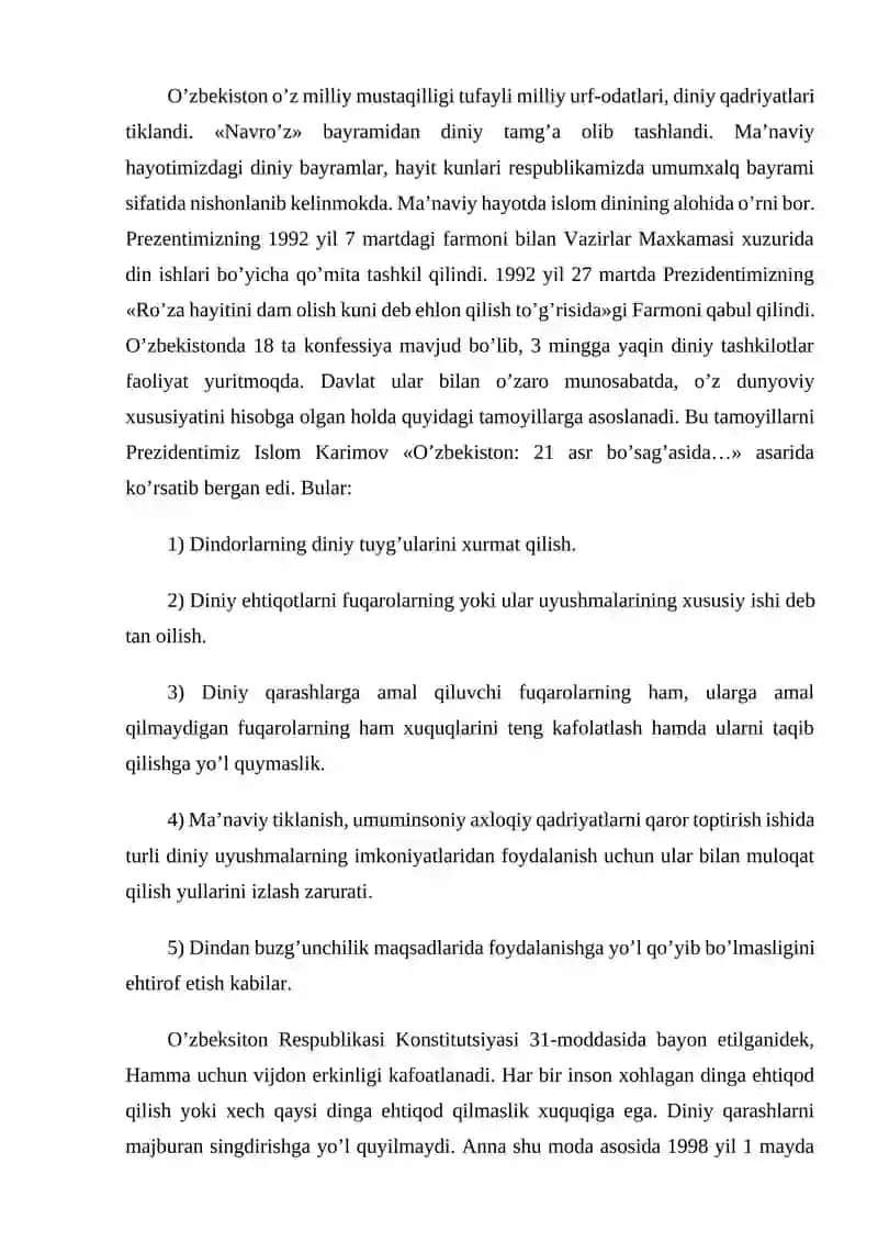 Islom Dini va O‘zbekiston Mustaqilligi 2