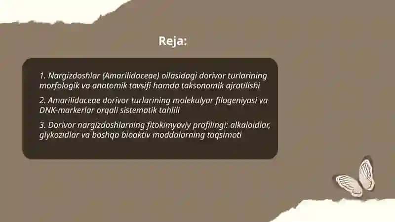 Nargizdoshlar (Amarilidaceae) oilasidagi dorivor turlar bioekologiyasi, areali va sistematik tahlili 2