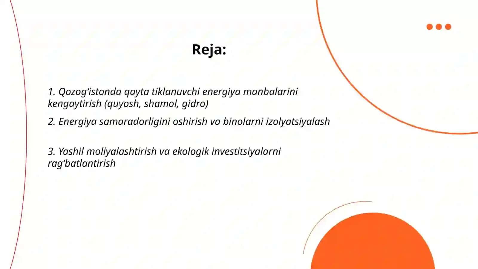 Qozogʻiston Respublikasida "yashil iqtisod"ni rivojlantirish strategiyasining ustuvor yoʻnalishlari 2