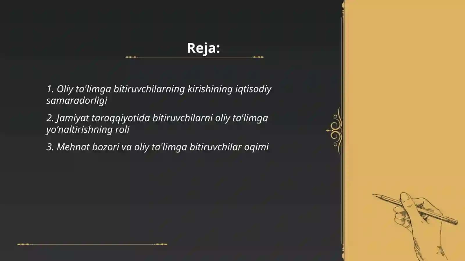 Oliy ta'lim muassasasiga bitiruvchilarning kirishi muhimligi 2