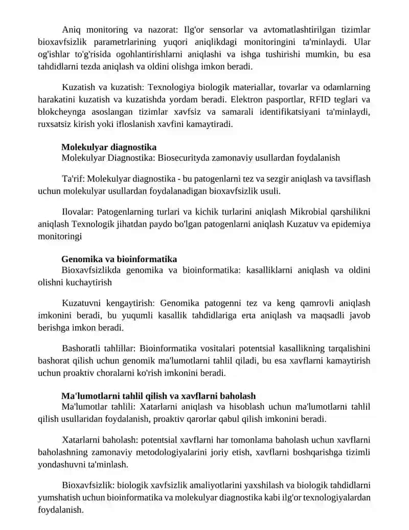 Bioxavfsizlikda Zamonaviy Usullarni Qollash 2