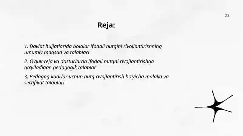 Maktabgacha taʼlim tashkilotlari Davlat hujjatlarida bolalar ifodali nutqini rivojlantirishga qoʻyiladigan talablar 2