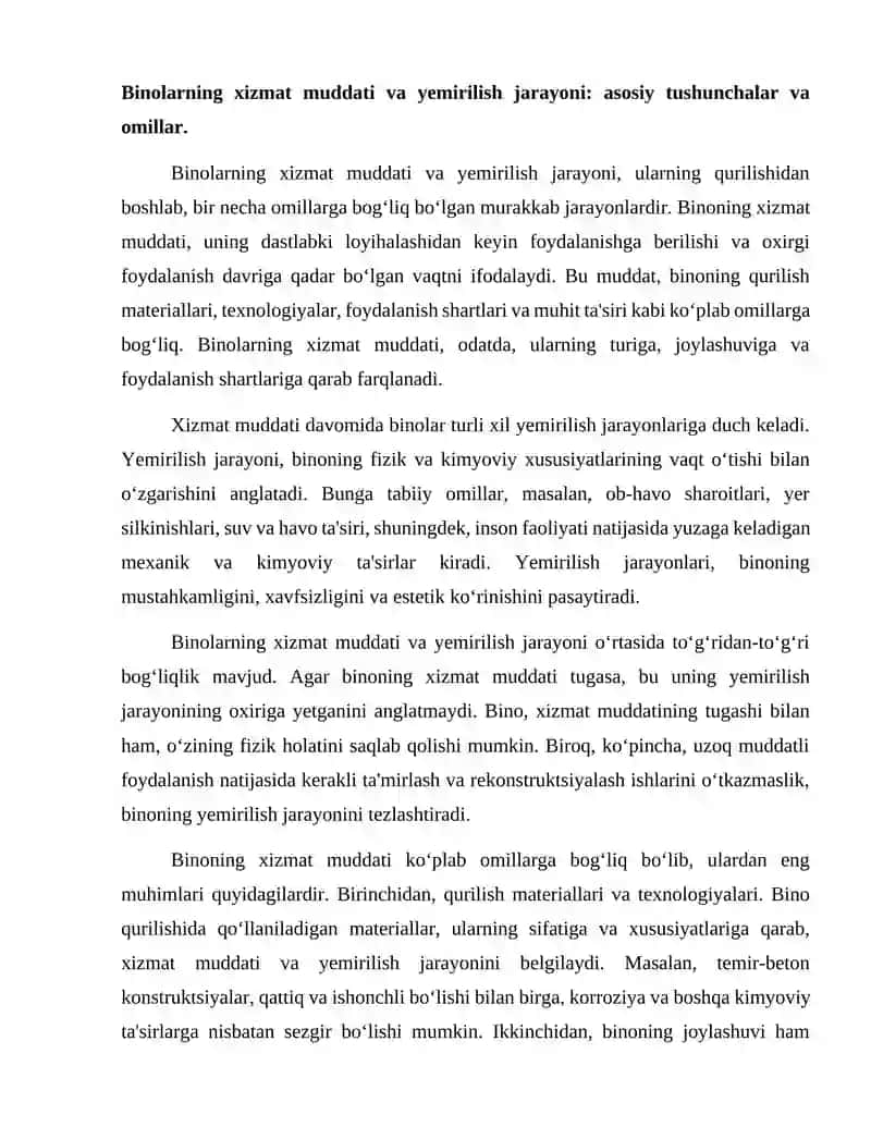 Binolarning xizmat muddati va yemirilish jarayoni 2