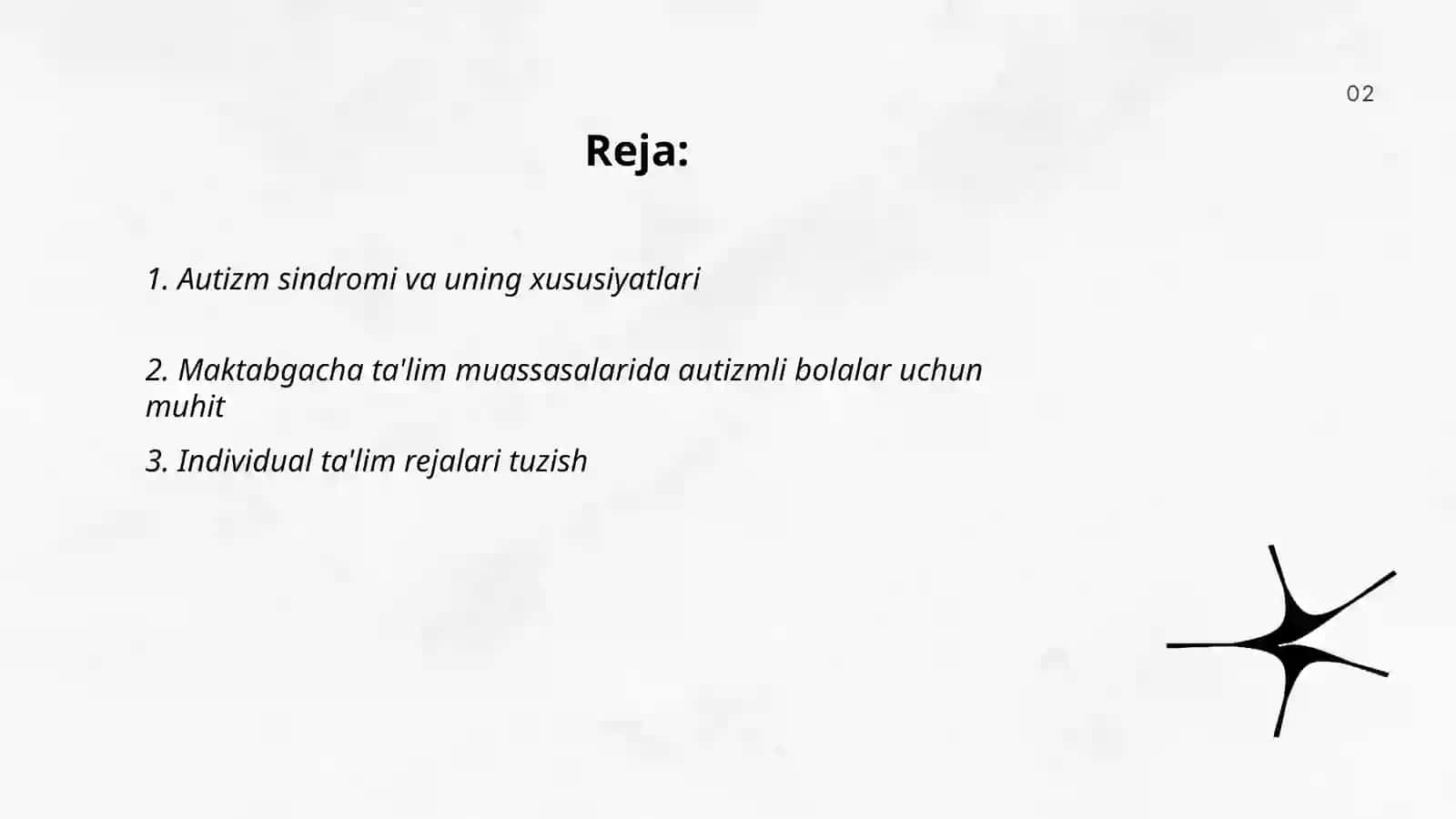 Autizm sindromiga chalingan bolalarning maktabgacha talim tashkilotida adptasiya usullari 2
