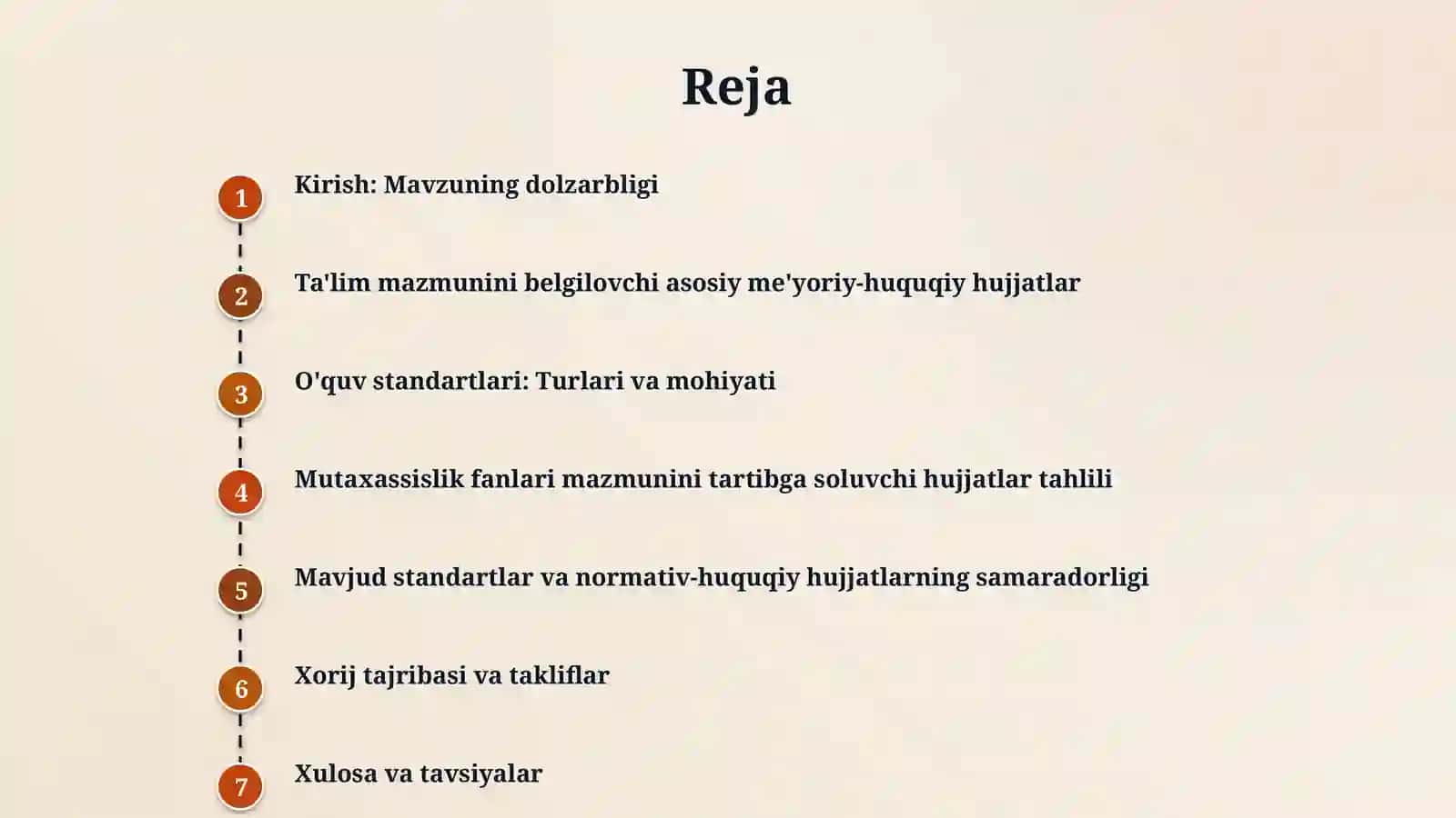 Mutaxasislik fanlarini o'qitish mazmunini belgilab beruvchi me'yoriy- huquqiy hujjatlar va o'quv standartlari tahlili mavzusida 2