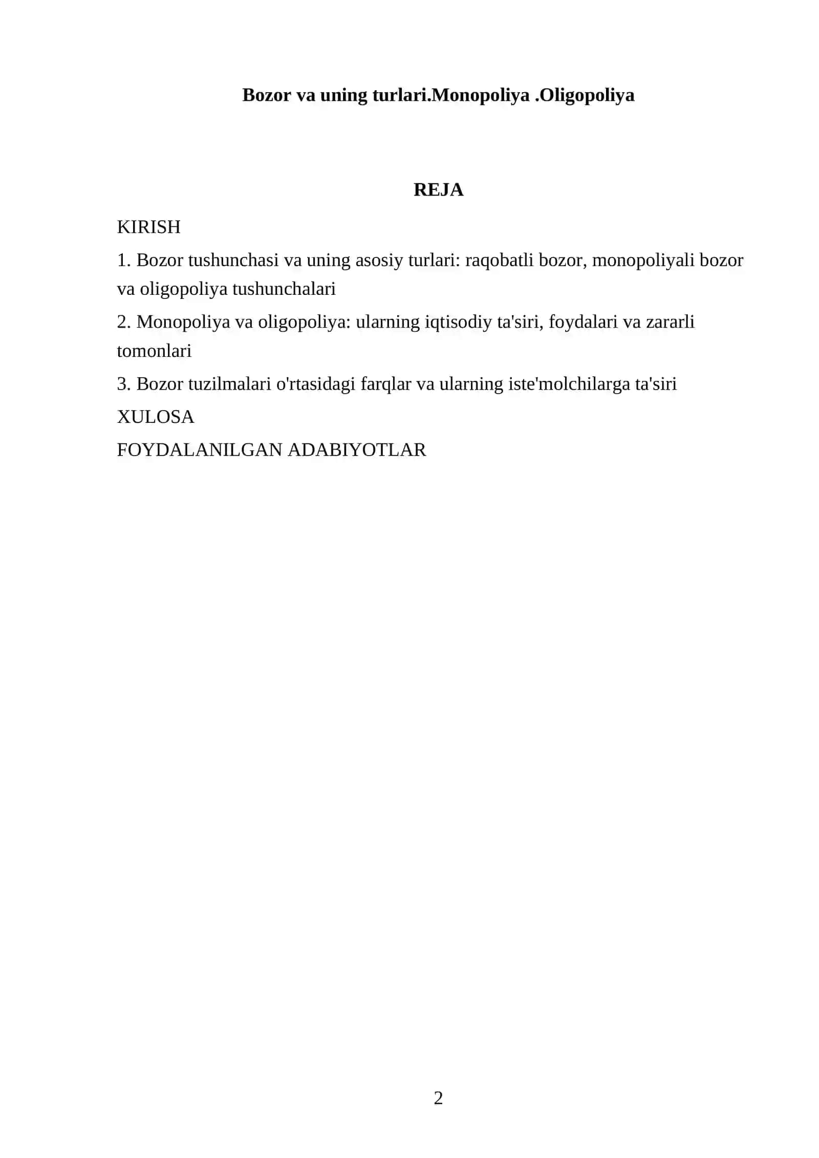 Bozor va uning turlari.Monopoliya.Oligopoliya 2