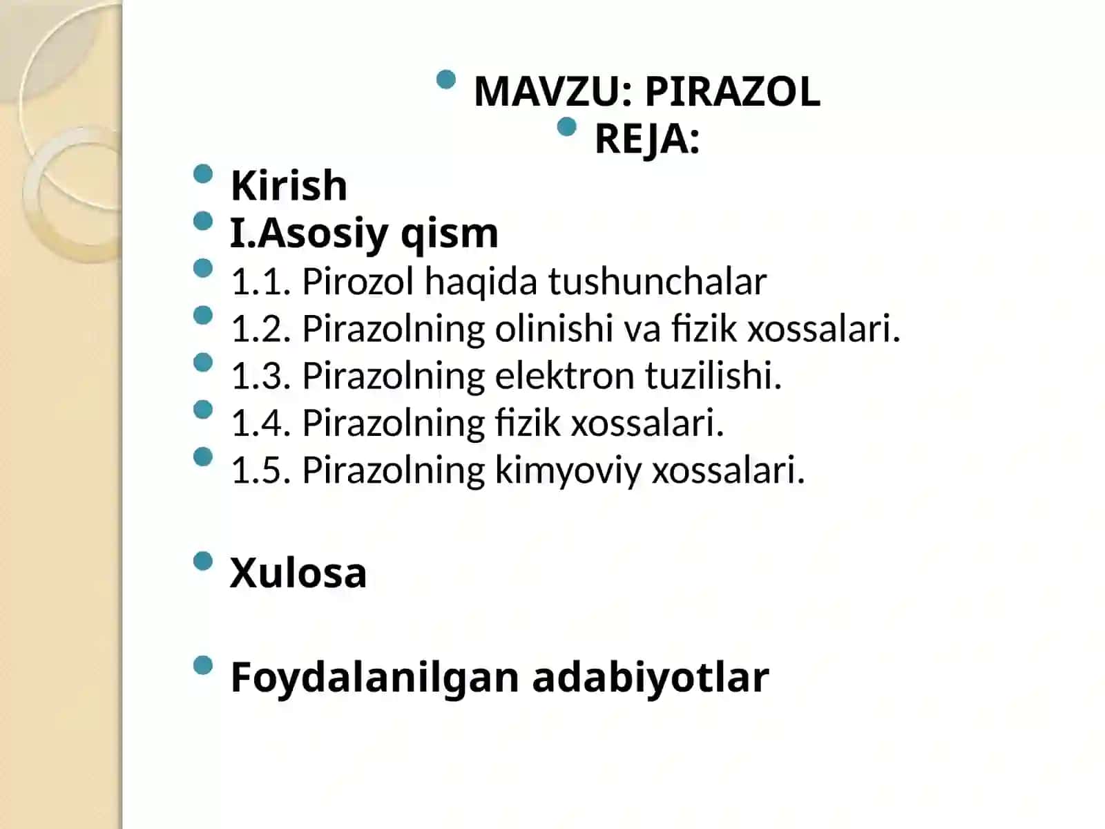 ORGANIK KIMYO - PIRAZOL KURS ISHI 2