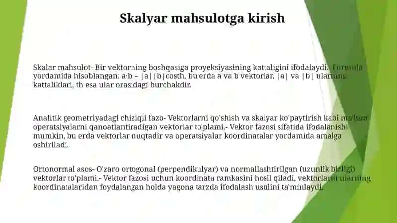 Analitik Geometriyada Chiziqli Fazoda Skalyar Ko'Paytma Va Ortonormal Bazis 2
