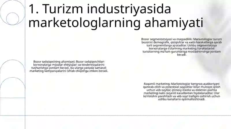 Turistlaga Xizmat Ko’Rsatishda Marketologlar Vazifasi 2
