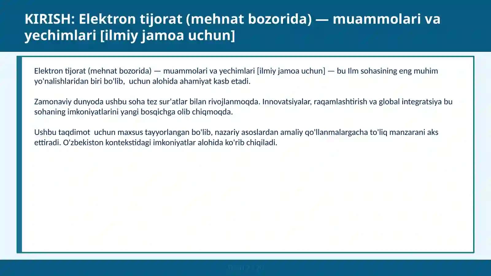 Elektron tiyorat (mehnat bozorida) — muammolari va yechimlari [ILMIY JAMOA UCHUN] 2