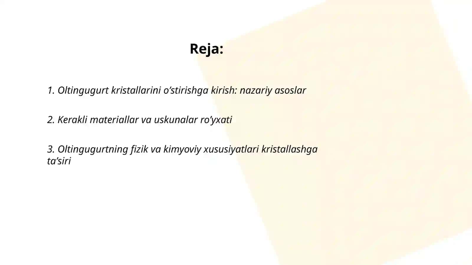 Oltingugurt kristallarini oʼstirish 2