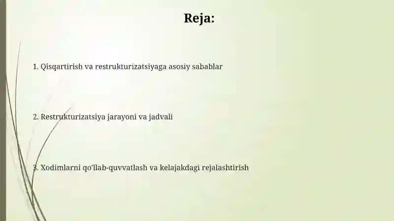 Qisqartirish va Restrukturizatsiya 2