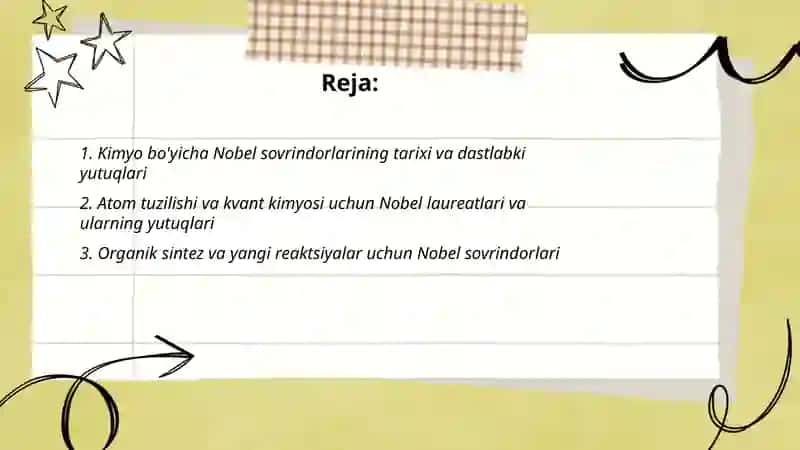 Kimyo sohasidagi Nobel mukofoti sovrindorlari va yutuqlari 2