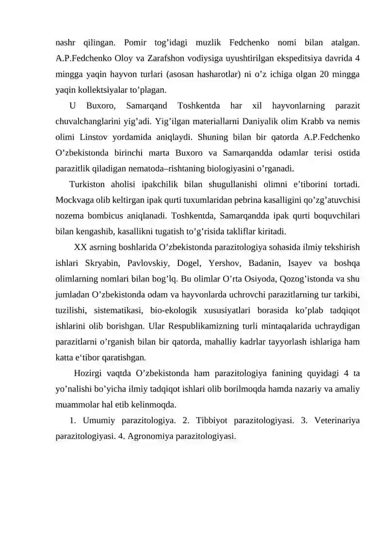 Fitogelmintolog olimlarning fan taraqqiyotiga qo'shgan hissasi 2