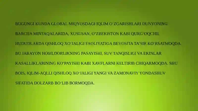 Iqlim-aqlli qishloq xo‘jaligi 2
