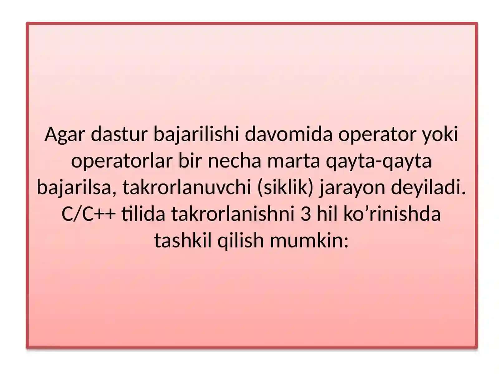 Takrorlash va boshqaruvni uzatish operatorlari 2