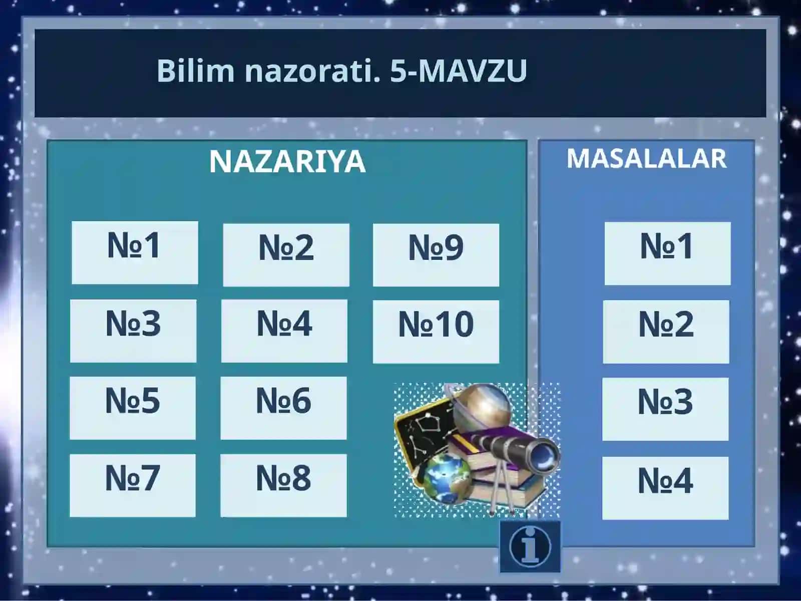 Astronomiya - Quyosh tizimi sayyoralari bilimlarni nazorat qilish 2