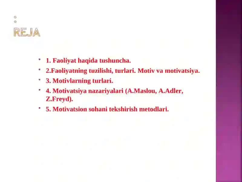 FAOLIYAT VA MOTIVATSIYA 2