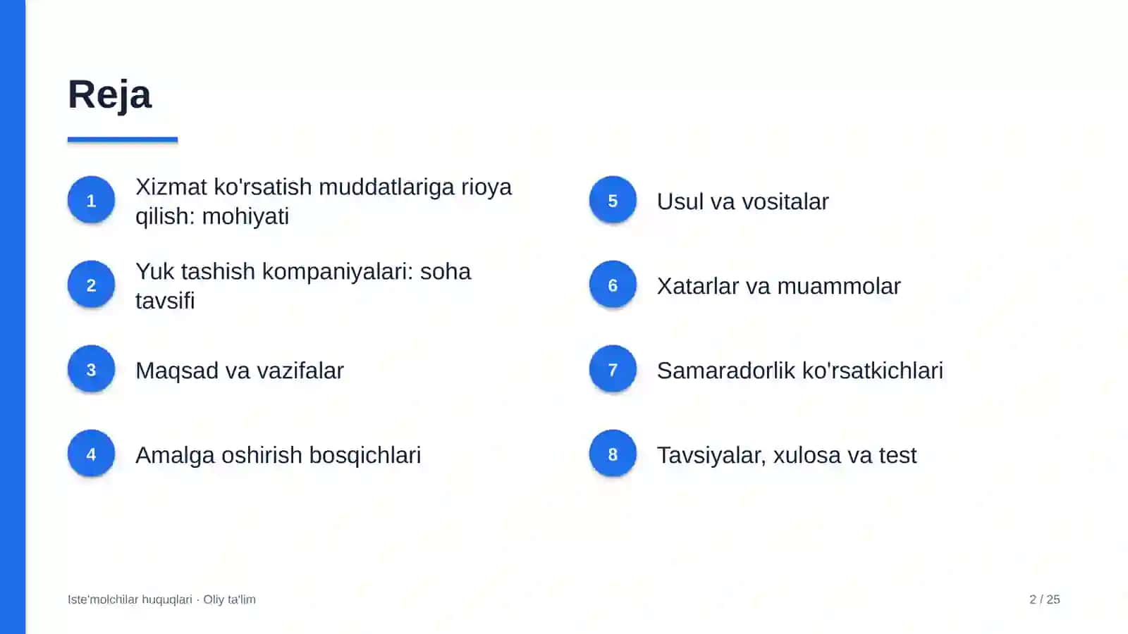yuk tashish kompaniyalarida xizmat ko'rsatish muddatlariga rioya qilishni ta'minlash 7218 2